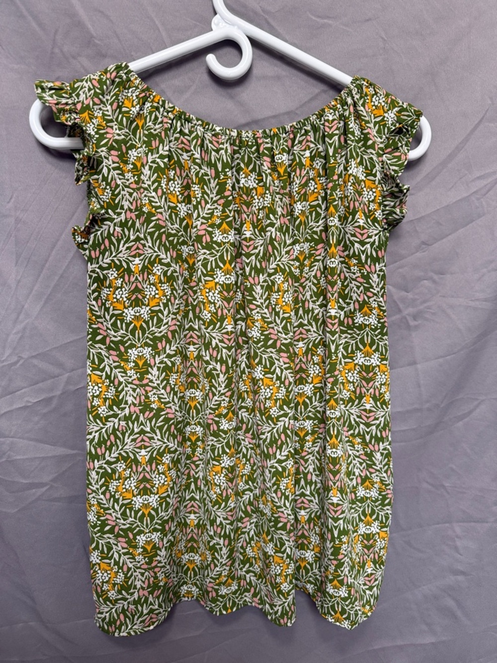 LOFT Olive Floral Ruffle Tank Top